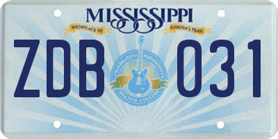 MS license plate ZDB031