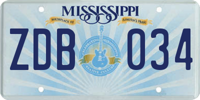 MS license plate ZDB034