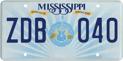 MS license plate ZDB040