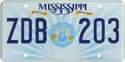 MS license plate ZDB203