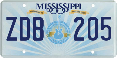 MS license plate ZDB205