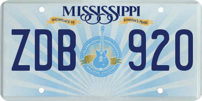 MS license plate ZDB920