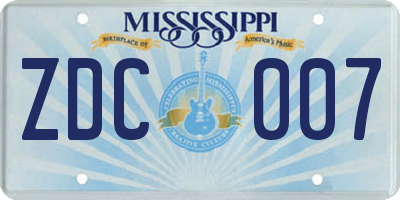 MS license plate ZDC007