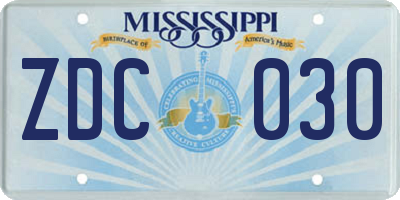 MS license plate ZDC030