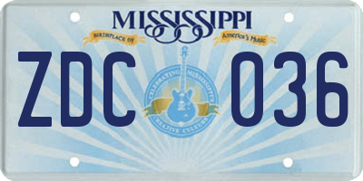 MS license plate ZDC036