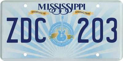 MS license plate ZDC203