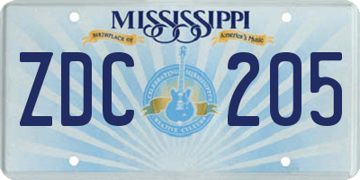 MS license plate ZDC205