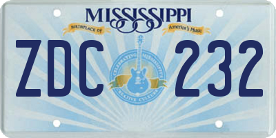 MS license plate ZDC232