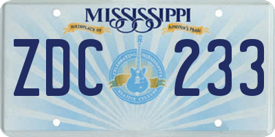 MS license plate ZDC233