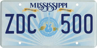 MS license plate ZDC500