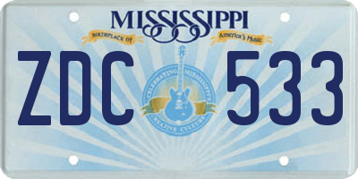 MS license plate ZDC533