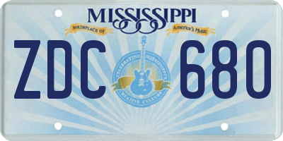 MS license plate ZDC680