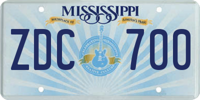 MS license plate ZDC700
