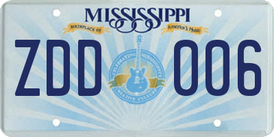 MS license plate ZDD006