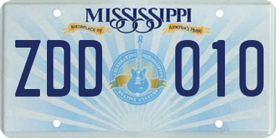 MS license plate ZDD010