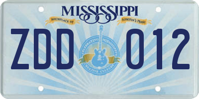 MS license plate ZDD012