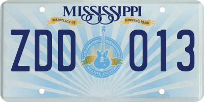 MS license plate ZDD013