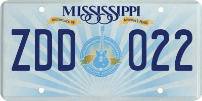MS license plate ZDD022