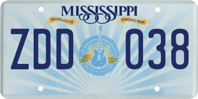 MS license plate ZDD038