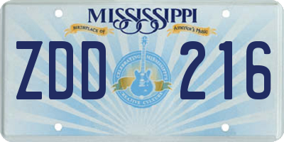 MS license plate ZDD216