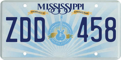 MS license plate ZDD458