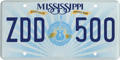 MS license plate ZDD500