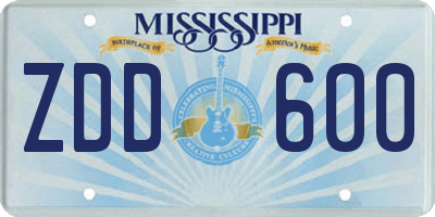 MS license plate ZDD600