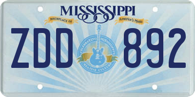 MS license plate ZDD892
