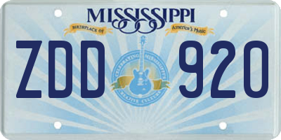 MS license plate ZDD920
