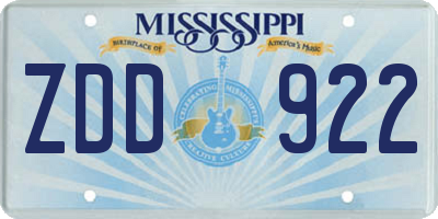 MS license plate ZDD922