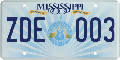 MS license plate ZDE003