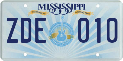 MS license plate ZDE010