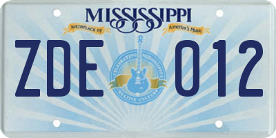 MS license plate ZDE012