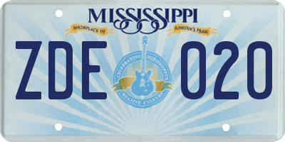 MS license plate ZDE020