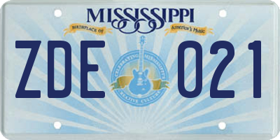 MS license plate ZDE021