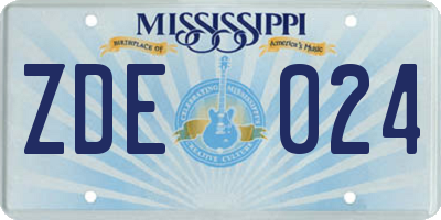 MS license plate ZDE024