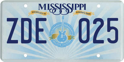 MS license plate ZDE025