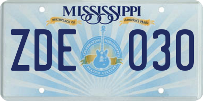 MS license plate ZDE030