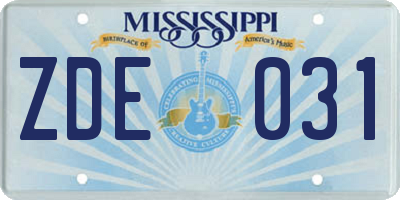 MS license plate ZDE031