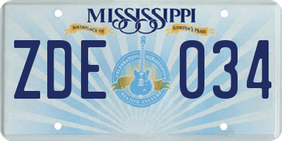 MS license plate ZDE034