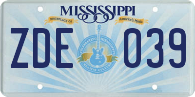 MS license plate ZDE039