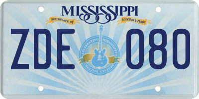 MS license plate ZDE080
