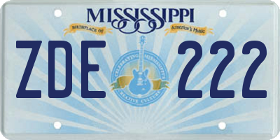 MS license plate ZDE222