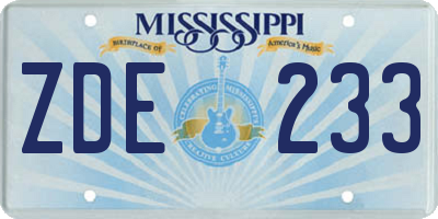 MS license plate ZDE233