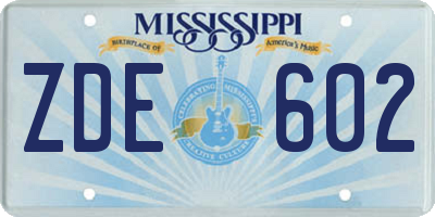 MS license plate ZDE602