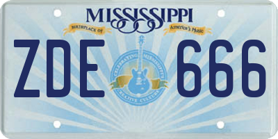 MS license plate ZDE666