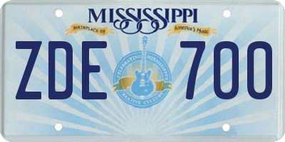 MS license plate ZDE700
