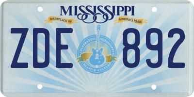 MS license plate ZDE892