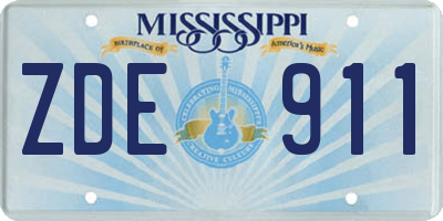 MS license plate ZDE911
