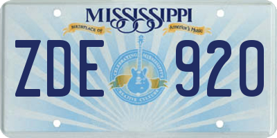 MS license plate ZDE920